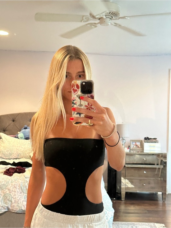 Tops - Black Strapless Cutout Bodysuit